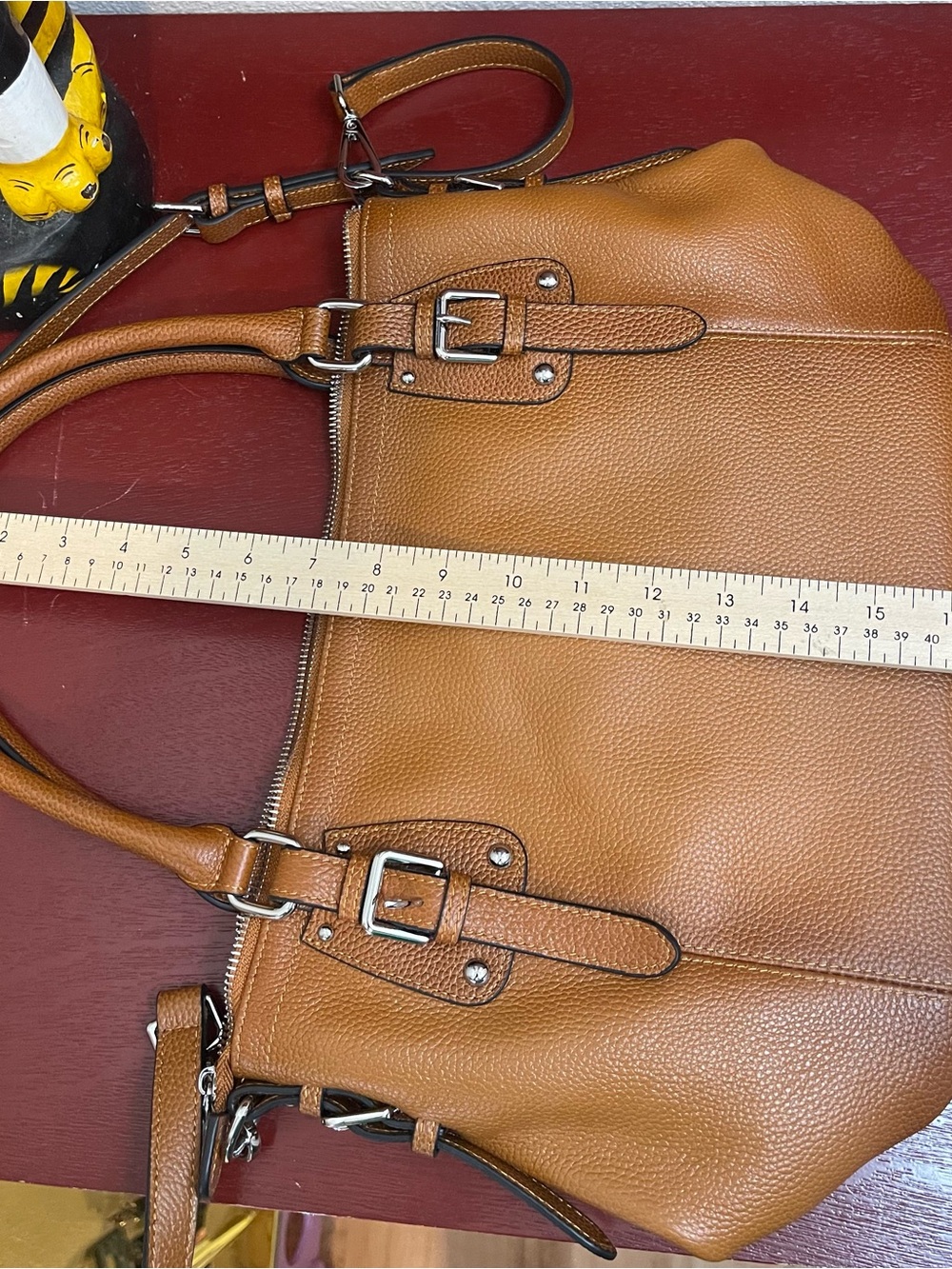 HESHE Cognac Genuine Leather Satchel Shoulder Crossbody Bag - Picture 6 of 11